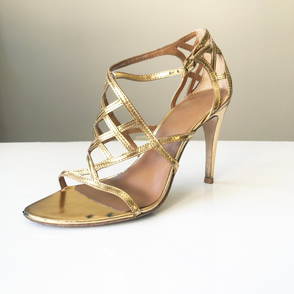 Tory Burch Amalie Gold High Heel Sandals Size 7.5 - Picture 3 of 7